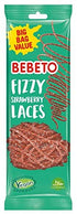 Bebeto Fizzy Strawberry Laces Sweets, Delicious, Vegan, Made with Real Fruit Juice & Halal Certified, 200 g, Pack of 1